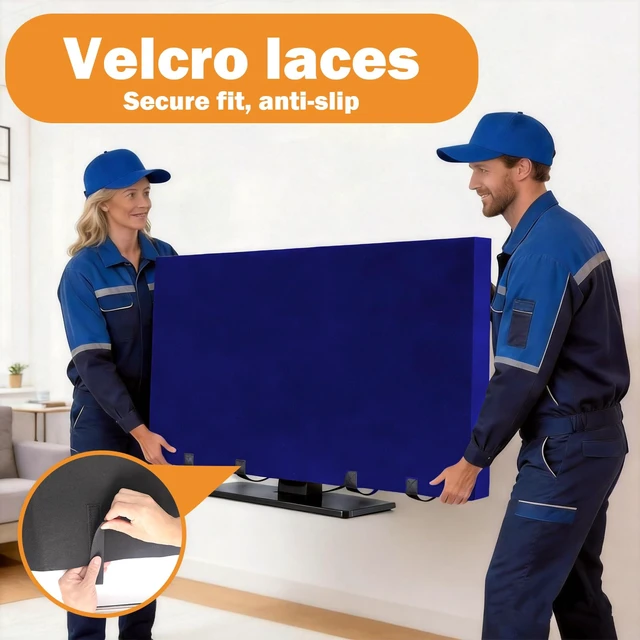 Alt view image 3 of 7 - TV Moving Dust Cover 55", Heavy Felt Cover for MovingTV, Anti-Scratch For 50-65" TV Screen Protector with Bottom Strap,Duty Felt Material for Moving,Home Renovation,Pet Scratch ProtectionBlue