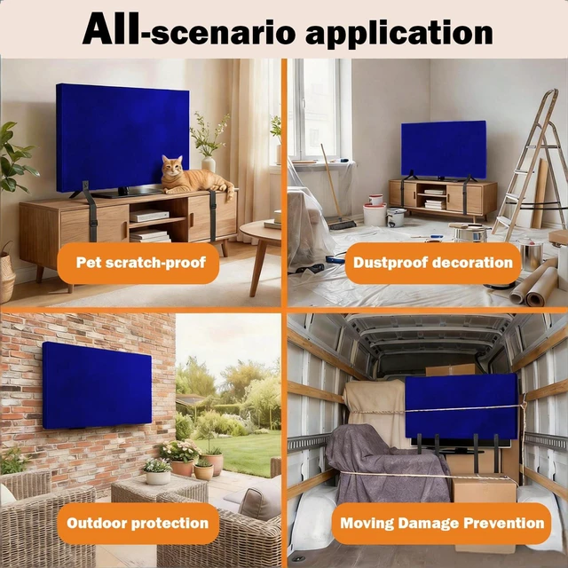 Alt view image 4 of 7 - TV Moving Dust Cover 55", Heavy Felt Cover for MovingTV, Anti-Scratch For 50-65" TV Screen Protector with Bottom Strap,Duty Felt Material for Moving,Home Renovation,Pet Scratch ProtectionBlue