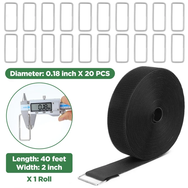 Alt view image 2 of 7 - 2" x40 ft Reusable Cinch Strap with 20 Metal Buckles, Hook and Loop Securing Strap Cable Ties for Cable Tidy, Wire Management, Cord Organiser, Black