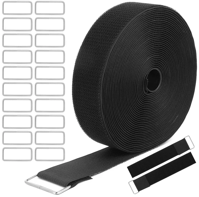 Main image of 2" x40 ft Reusable Cinch Strap with 20 Metal Buckles, Hook and Loop Securing Strap Cable Ties for Cable Tidy, Wire Management, Cord Organiser, Black