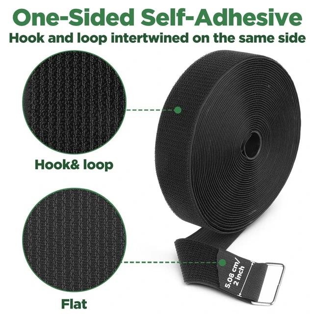 Alt view image 7 of 7 - 2" x40 ft Reusable Cinch Strap with 20 Metal Buckles, Hook and Loop Securing Strap Cable Ties for Cable Tidy, Wire Management, Cord Organiser, Black