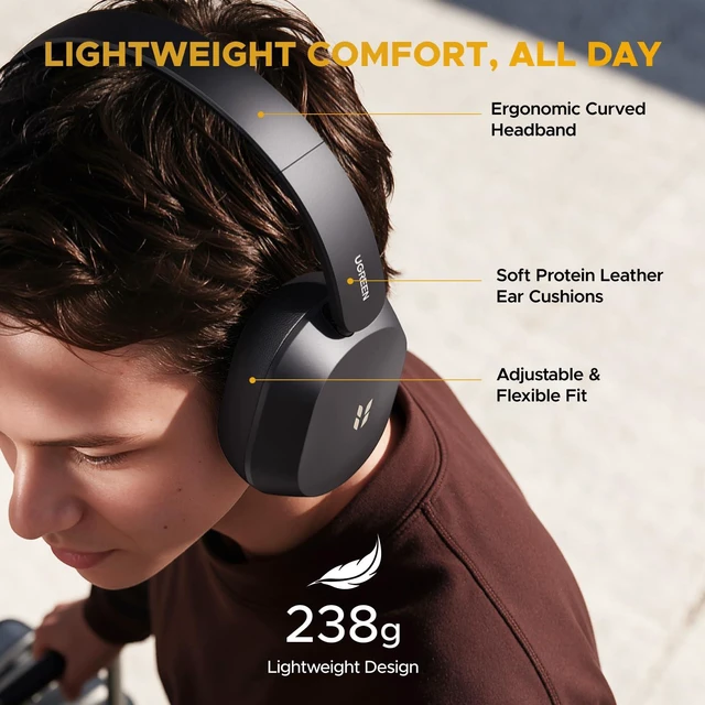Alt view image 3 of 7 - HiTune Max5s Wireless Headphones, Hybrid Active Noise Cancelling Hi-Res LDAC 112H Playtime, Over-Ear Headphones Bluetooth 6.0 ANC, Clear Call with 5Mic, Customize via an App, Dual Connection