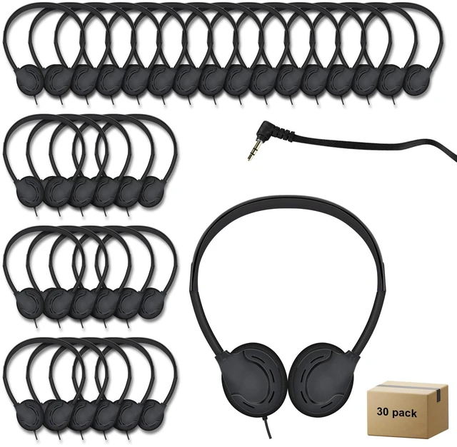Main image of 30 Pack Class Set Headphones for Kids Students School Classroom Bulk Earphones Adjustable with 3.5 mm Jack for Library Children Adults(005 Black Headphones)