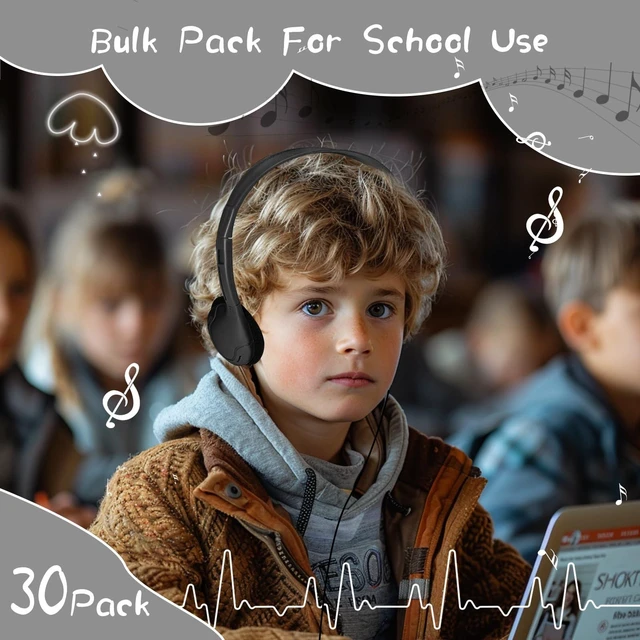 Alt view image 2 of 6 - 30 Pack Class Set Headphones for Kids Students School Classroom Bulk Earphones Adjustable with 3.5 mm Jack for Library Children Adults(005 Black Headphones)