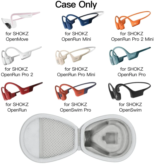 Alt view image 2 of 7 - Hard Case for SHOKZ OpenRun Pro 2/1/Mini,OpenMove,OpenSwim, White Compatible with All Dual-Size SHOKZ Open-Ear Bone Conduction Sport Headphones, Standard And Mini Fit, Custom-Molded Insert