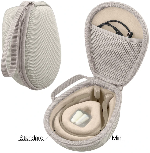 Alt view image 4 of 7 - Hard Case for SHOKZ OpenRun Pro 2/1/Mini,OpenMove,OpenSwim, Beige Compatible with All Dual-Size SHOKZ Open-Ear Bone Conduction Sport Headphones, Standard And Mini Fit, Custom-Molded Insert