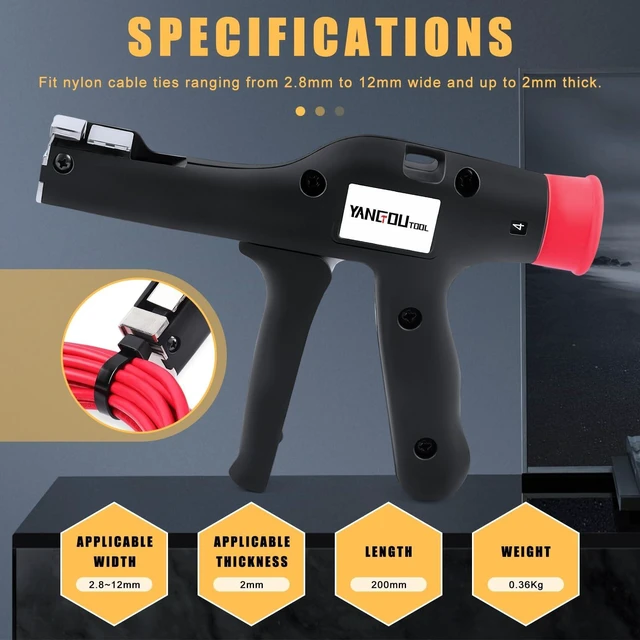 Alt view image 2 of 7 - Cable Tie Gun, Fasten and Cut Cables with 16 Adjustable Tension Settings - Fit 2.8mm to 12mm Wide and up to 2mm Thick Nylon Ties