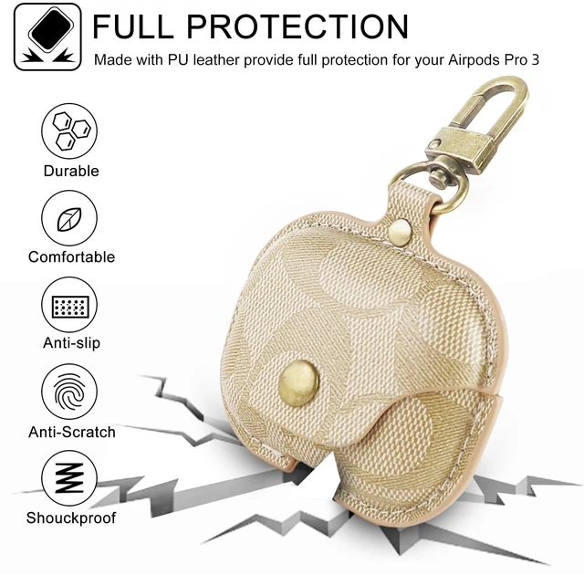 Alt view image 4 of 6 - for AirPods Pro 3 Case, Leather Cute Full Body Shockproof Protective Cover for AirPods Pro 3nd Generation Case for Women Men, Drop Protection (A)