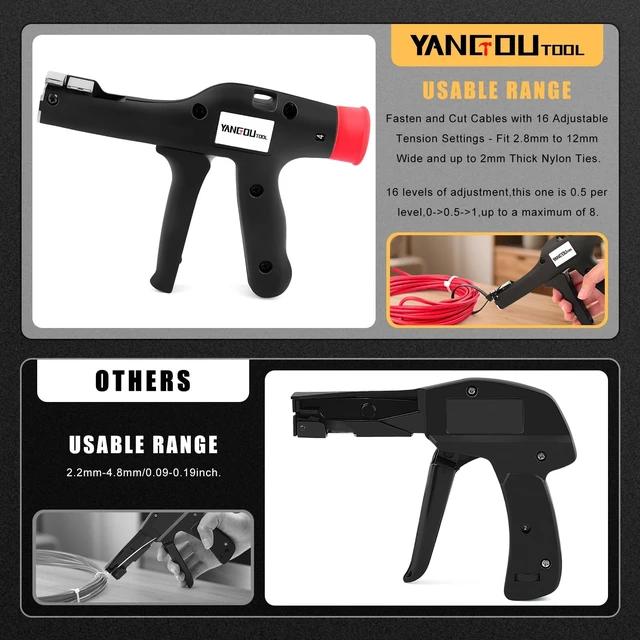 Alt view image 4 of 7 - Cable Tie Gun, Fasten and Cut Cables with 16 Adjustable Tension Settings - Fit 2.8mm to 12mm Wide and up to 2mm Thick Nylon Ties
