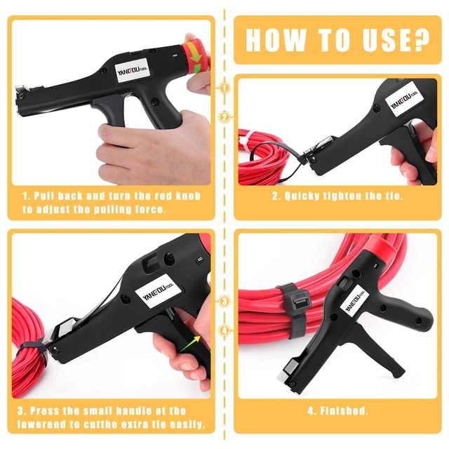 Alt view image 6 of 7 - Cable Tie Gun, Fasten and Cut Cables with 16 Adjustable Tension Settings - Fit 2.8mm to 12mm Wide and up to 2mm Thick Nylon Ties