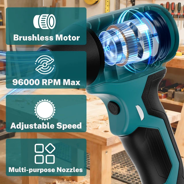 Alt view image 2 of 7 - Cordless Dust Blower Compatible with Makita 18V Battery, Handhled Leaf Blower Electric Compressed Air Duster Turbo Jet Fan with Nozzles for Blowing Leaves and Dust(Battery Not Included)