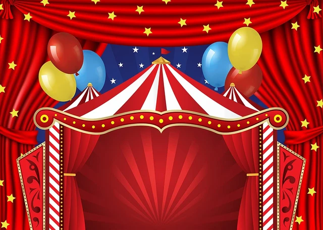 Alt view image 2 of 7 - Circus Carnival Themed Backdrop Red Curtain Stars Birthday Party Photography Background Newborn Baby Shower Birthday Cake Table Decorations 8x6FT
