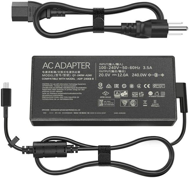 Main image of 240W Laptop Charger Compatible with Asus ROG Zephyrus G14 G16 GU605 TUF Gaming A18 A16 A14 ProArt PX13 P16 ROG Flow Z13 GZ302EA Laptop Charger 20v/12a Rectangle Conn Tip