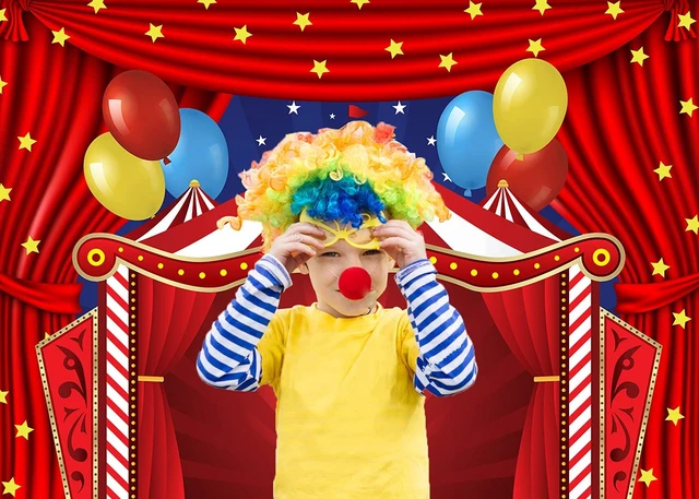 Alt view image 4 of 7 - Circus Carnival Themed Backdrop Red Curtain Stars Birthday Party Photography Background Newborn Baby Shower Birthday Cake Table Decorations 8x6FT
