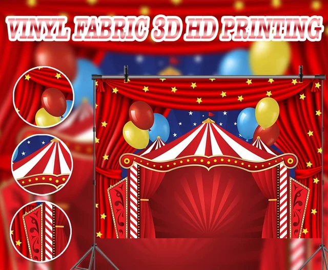 Alt view image 5 of 7 - Circus Carnival Themed Backdrop Red Curtain Stars Birthday Party Photography Background Newborn Baby Shower Birthday Cake Table Decorations 8x6FT