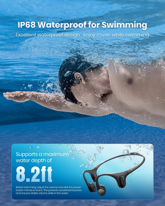 Alt view image 3 of 7 - Upgraded Run Plus NEW Bone Conduction Swimming Headphones, IP68 32GB MP3 & Bluetooth Model, ENC Mic for Clear Calls, Deep Bass Open-Ear Design, Running & Cycling, 8H Playtime, Fast Charge