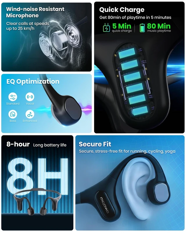 Alt view image 6 of 7 - Upgraded Run Plus NEW Bone Conduction Swimming Headphones, IP68 32GB MP3 & Bluetooth Model, ENC Mic for Clear Calls, Deep Bass Open-Ear Design, Running & Cycling, 8H Playtime, Fast Charge