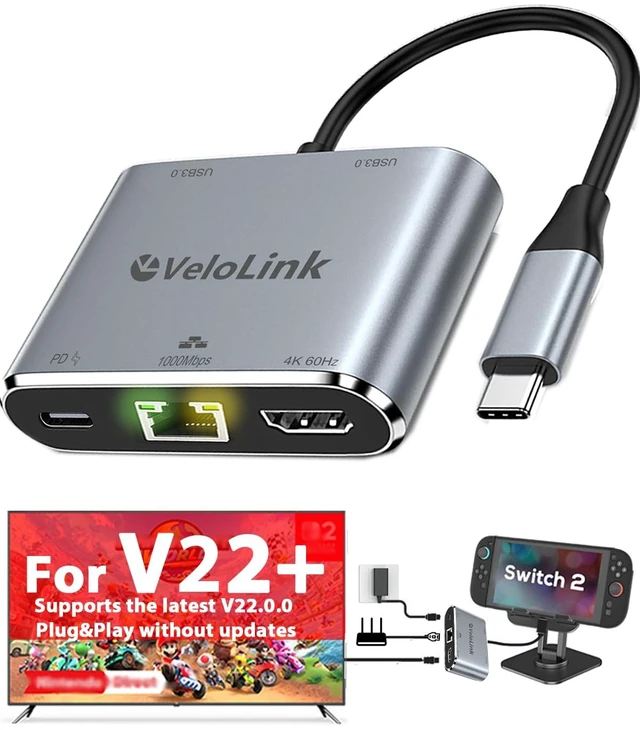 Main image of Switch 2 Dock with ethernet Plug & Play for Nintendo Switch 2 Compatible with the Latest firmware Usbc to HDMI Adapter with LAN 1000mbps for MacBook/Ipad/Laptop (HDMI+ LAN+USBA+PD Charger)