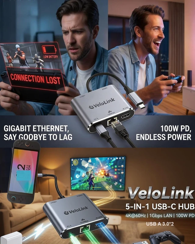 Alt view image 2 of 7 - Switch 2 Dock with ethernet Plug & Play for Nintendo Switch 2 Compatible with the Latest firmware Usbc to HDMI Adapter with LAN 1000mbps for MacBook/Ipad/Laptop (HDMI+ LAN+USBA+PD Charger)