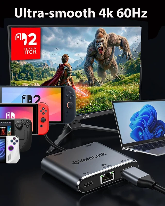 Alt view image 3 of 7 - Switch 2 Dock with ethernet Plug & Play for Nintendo Switch 2 Compatible with the Latest firmware Usbc to HDMI Adapter with LAN 1000mbps for MacBook/Ipad/Laptop (HDMI+ LAN+USBA+PD Charger)