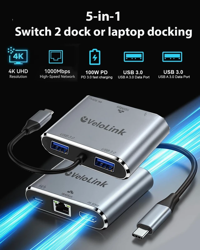 Alt view image 4 of 7 - Switch 2 Dock with ethernet Plug & Play for Nintendo Switch 2 Compatible with the Latest firmware Usbc to HDMI Adapter with LAN 1000mbps for MacBook/Ipad/Laptop (HDMI+ LAN+USBA+PD Charger)
