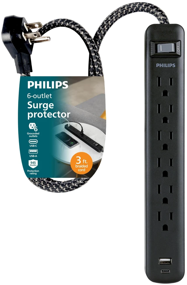 Main image of Surge Protector Power Strips with USB Ports, 3 Ft Braided Extension Cord