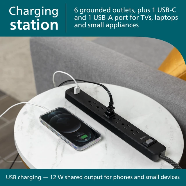 Alt view image 3 of 7 - Surge Protector Power Strips with USB Ports, 3 Ft Braided Extension Cord