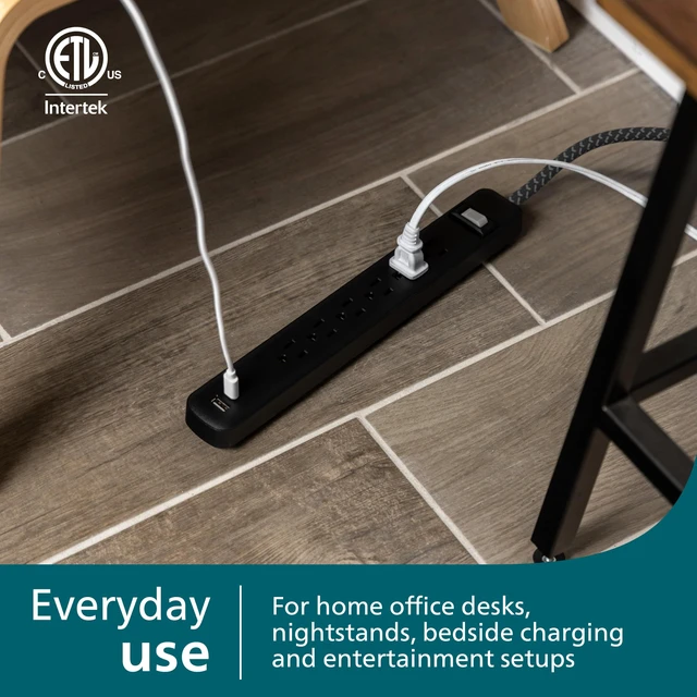 Alt view image 4 of 7 - Surge Protector Power Strips with USB Ports, 3 Ft Braided Extension Cord