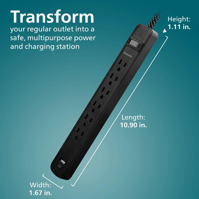 Alt view image 7 of 7 - Surge Protector Power Strips with USB Ports, 3 Ft Braided Extension Cord