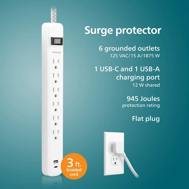 Alt view image 2 of 7 - Surge Protector Power Strips with USB Ports, 3 Ft Braided Extension Cord