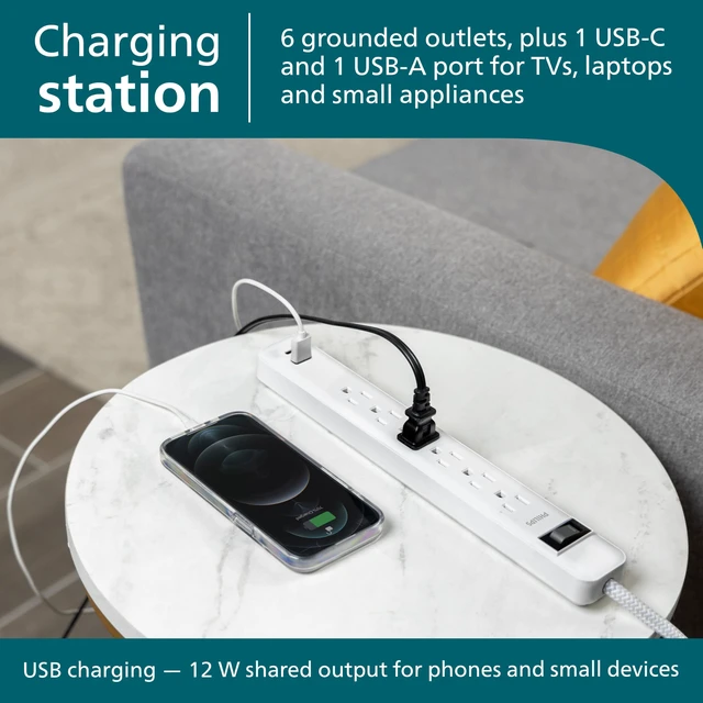 Alt view image 3 of 7 - Surge Protector Power Strips with USB Ports, 3 Ft Braided Extension Cord