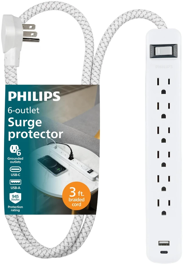 Main image of Surge Protector Power Strips with USB Ports, 3 Ft Braided Extension Cord