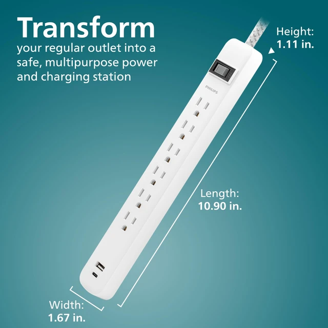 Alt view image 7 of 7 - Surge Protector Power Strips with USB Ports, 3 Ft Braided Extension Cord
