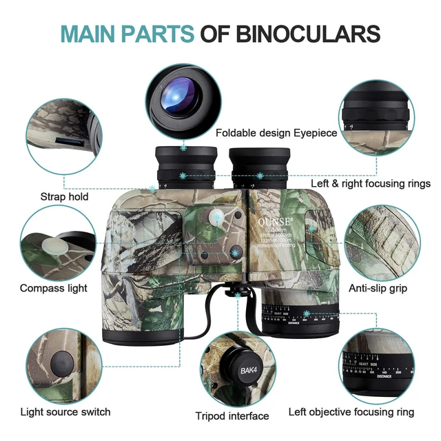 Alt view image 2 of 7 - 10X50 Marine Binoculars Adults Waterproof Rangefinder Compass Sealed Against Rain, Splash, HumidityBAK4 + FMC Anti-ReflectiveLow Light, Dawn, DuskBird Watching Hunting Scope