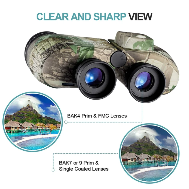 Alt view image 4 of 7 - 10X50 Marine Binoculars Adults Waterproof Rangefinder Compass Sealed Against Rain, Splash, HumidityBAK4 + FMC Anti-ReflectiveLow Light, Dawn, DuskBird Watching Hunting Scope