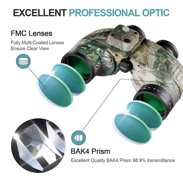 Alt view image 3 of 7 - 10X50 Marine Binoculars Adults Waterproof Rangefinder Compass Sealed Against Rain, Splash, HumidityBAK4 + FMC Anti-ReflectiveLow Light, Dawn, DuskBird Watching Hunting Scope