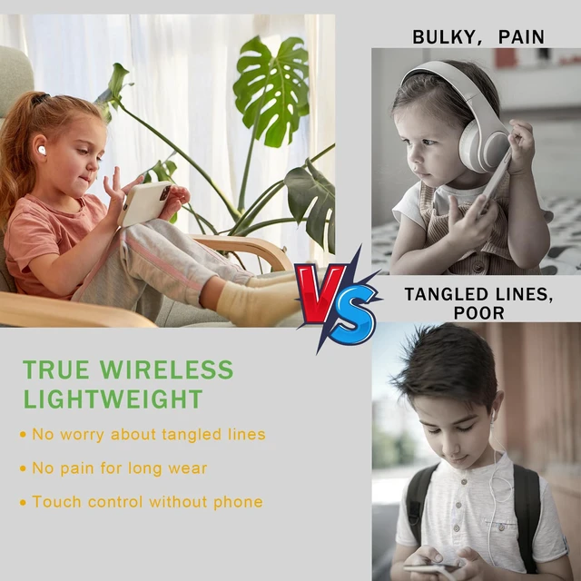 Alt view image 4 of 7 - Kids Wireless Earbuds, 85dB Volume Limited, Frog Bluetooth Earbuds for Kids ages 7+, Waterproof, Touch Controls, with Mic, School, Travel, Christmas Birthday Gifts for Kids