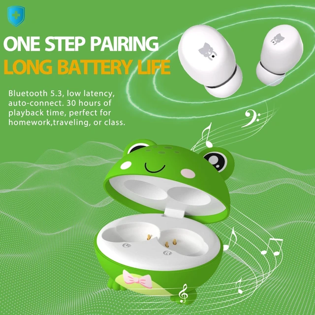 Alt view image 5 of 7 - Kids Wireless Earbuds, 85dB Volume Limited, Frog Bluetooth Earbuds for Kids ages 7+, Waterproof, Touch Controls, with Mic, School, Travel, Christmas Birthday Gifts for Kids