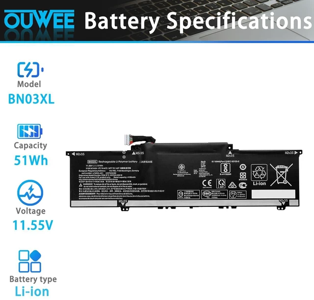 Alt view image 2 of 5 - BN03XL L77034-005 Laptop Battery Compatible with HP Envy 13-AR BA Envy X360 13-ay bd 13Z-AY 13T-BD 13T-BD 15-ed ee ES EU Series HSTNN-DB9N HSTNN-OB1O L73965-271 L76965-2C1 L76965-AC1 L76985-271