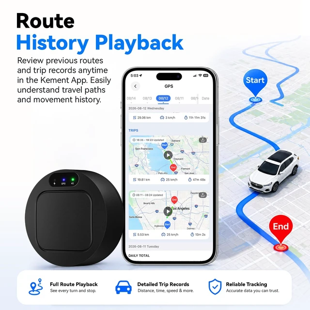 Alt view image 4 of 7 - GPS Tracker for Vehicles, Real-Time Car GPS Tracker with Long Battery Life, 4G LTE, Hidden Magnetic Design, Geofence Alerts, Route History, IP67 Waterproof, Bulit-in SIM Card, Subscription Required