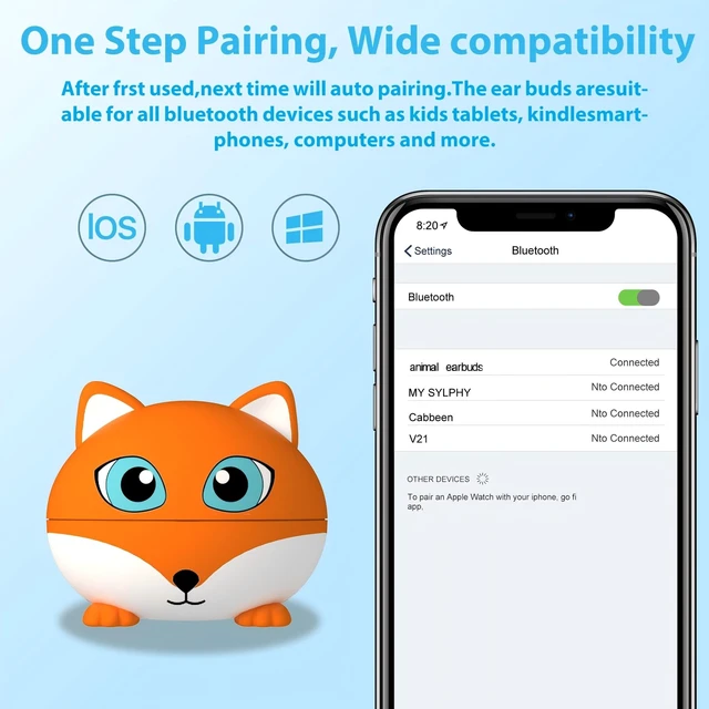 Alt view image 5 of 7 - Kids Wireless Earbuds, 85dB Safe Volume, 30H Playtime, Fox Bluetooth Earbuds for Kids ages 7+, Waterproof, Touch Controls, with Mic, School Travel, Christmas Birthday Gifts for Kids