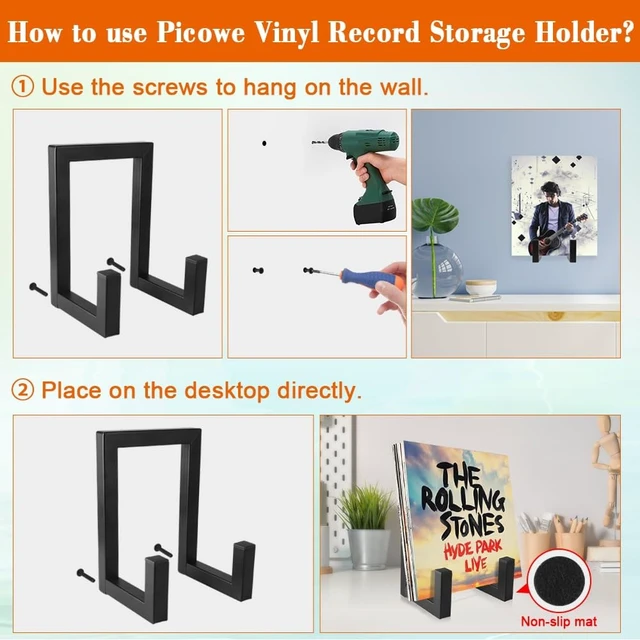 Alt view image 3 of 7 - Vinyl Record Storage Holder, Black LP Display Rack Organizer, Metal Record Stand (1 Pack)
