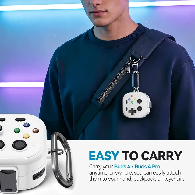 Alt view image 6 of 7 - Secure Lock for Galaxy Buds 4 Pro Case and Buds 4 Case Cover, Funny Game Hard Shell for Samsung Galaxy Buds 4 Pro 2026 Cover with Cleaner Kit and Keychain for Men Boy Women, White
