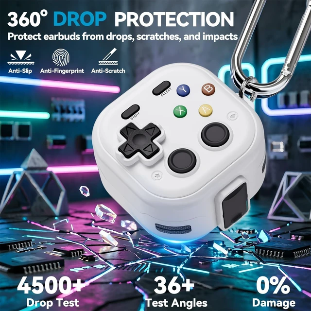 Alt view image 4 of 7 - Secure Lock for Galaxy Buds 4 Pro Case and Buds 4 Case Cover, Funny Game Hard Shell for Samsung Galaxy Buds 4 Pro 2026 Cover with Cleaner Kit and Keychain for Men Boy Women, White