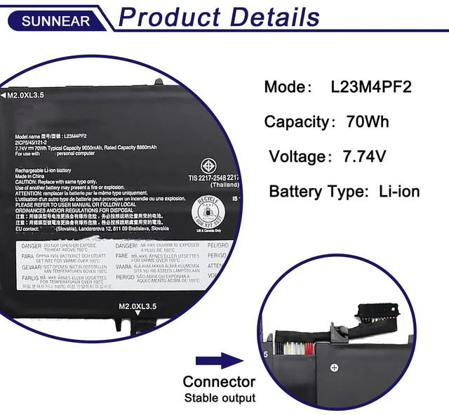 Alt view image 2 of 6 - L23M4PF2 L23C4PF2 Laptop Battery for Lenovo Yoga Slim 7X 14Q8X9 7.74V Battery for Lenovo Yoga 7 Gen 9th 2024 Slim 7X 14Q8X9; L23B4PF2 L23D4PF2 L23L4PF2 5B11N42049 SB11N42050 5B11N42051