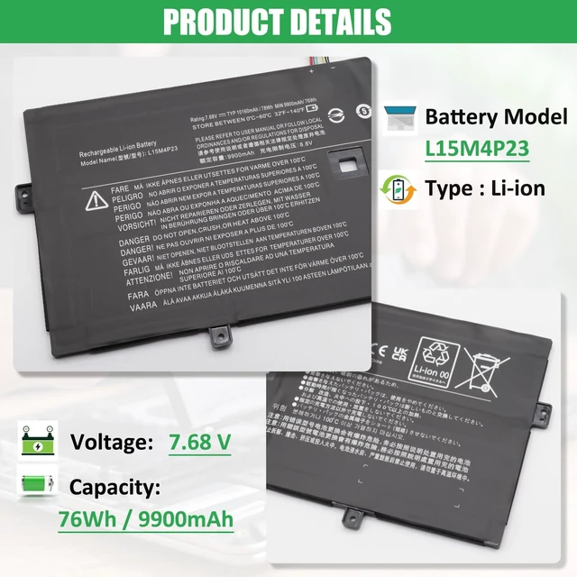 Alt view image 2 of 7 - L15M4P23 L15C4P22 Battery Replacement for Lenovo Yoga 5 Pro For Yoga 910 910-13IKB 910-13IKB-80VF00BVHH 910-13IKB 0VF004CGE 80VF00KXMH 80VF00FQUS Series, L15M4P21 5B10L46105 5B10L22508