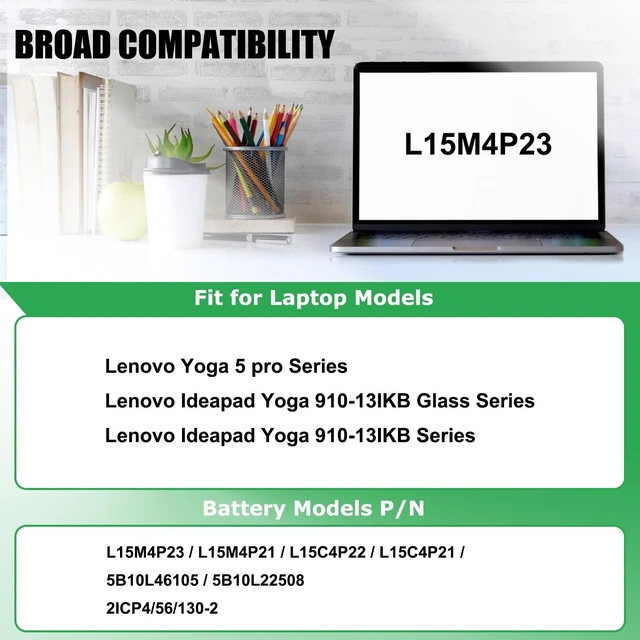 Alt view image 3 of 7 - L15M4P23 L15C4P22 Battery Replacement for Lenovo Yoga 5 Pro For Yoga 910 910-13IKB 910-13IKB-80VF00BVHH 910-13IKB 0VF004CGE 80VF00KXMH 80VF00FQUS Series, L15M4P21 5B10L46105 5B10L22508