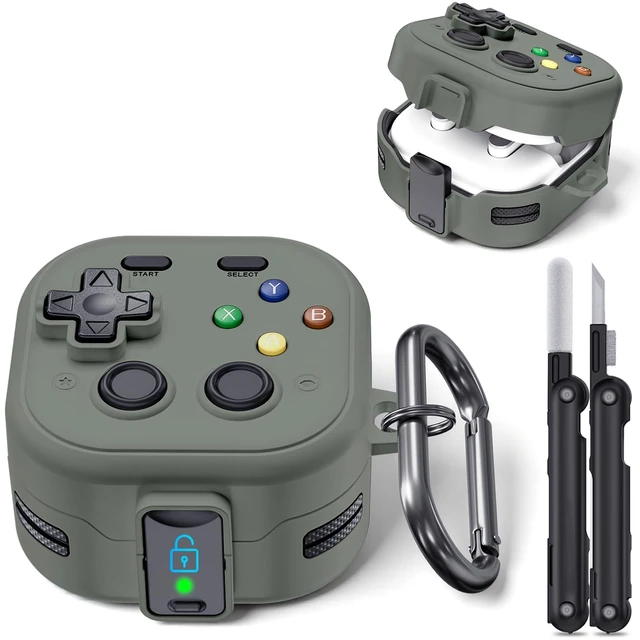 Main image of for Galaxy Buds 4 Pro Case and Buds 4 Case Cover, Secure Lock Case for Samsung Galaxy Buds 4 Pro 2026, Funny Game Hard Shell Cover with Cleaner Kit and Keychain for Men Boy Women, Gray-Green