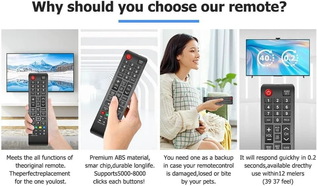 Alt view image 2 of 7 - Two Universal Remote Controls Suitable for Samsung Remote Control for Smart TV and Replacement Durable and Sleek Remote with IR Technology, 2 AAA Batteries not Included - (2 Pack)