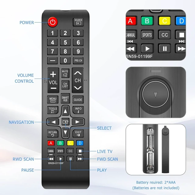 Alt view image 5 of 7 - Two Universal Remote Controls Suitable for Samsung Remote Control for Smart TV and Replacement Durable and Sleek Remote with IR Technology, 2 AAA Batteries not Included - (2 Pack)